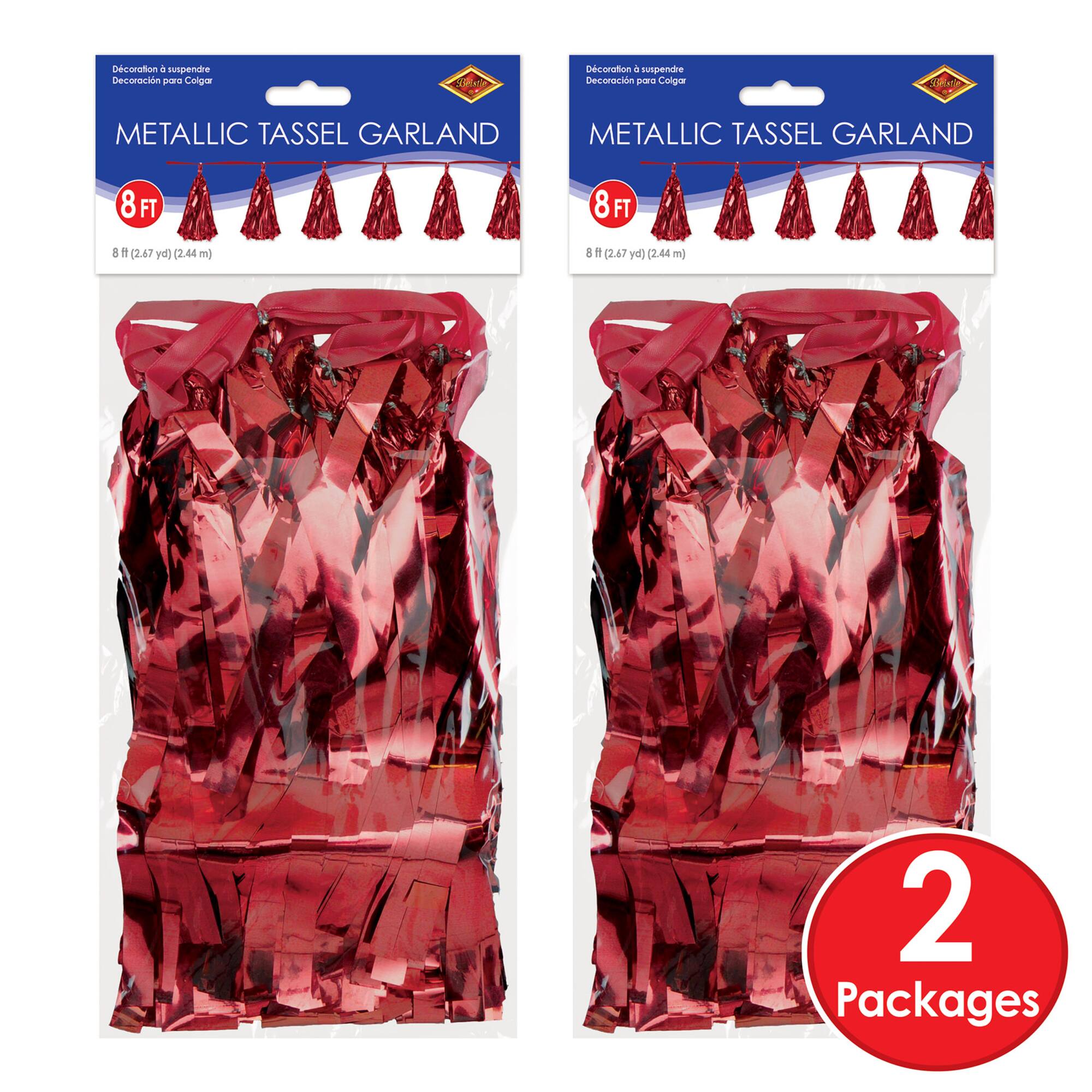 Beistle 8ft. Red Metallic Tassel Garlands, 2ct.